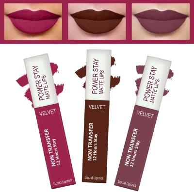 FORFOR Power Stay Long Last Matte Lipstick Combo of 3- Waterproof (12 hrs stay)(Pink Blush , Cocoa Brown , Mauve Matte, 5 ml)