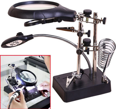 Red Square Magnifier 2.5X 7.5X 10X Craft Carving, Welding Rework Repair Solder Iron Holder(Black)