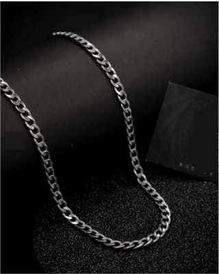 R JEWELS The Classic Cuban Chain For Men Short Chain Small Chain 18 Inch Sterling Silver Plated Alloy Chain Set