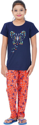 CHECKERSBAY Girls Printed Multicolor Top & Pyjama Set