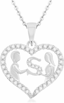 CraftySoul Couple pendant S letter pendant Silver Cubic Zirconia Brass Pendant