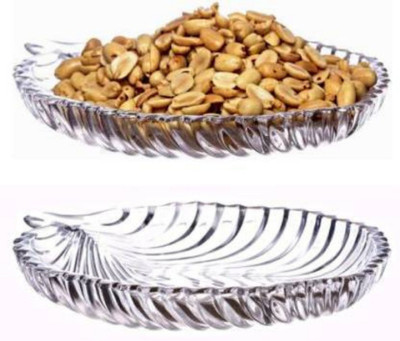 ganesha Handicraft Stylish Modern Elegant Transparent Crystal Lightweight Durable Glass 20 cm Leaf Plate for Serving Dry Fruits Baking Dish Tray(Microwave Safe)