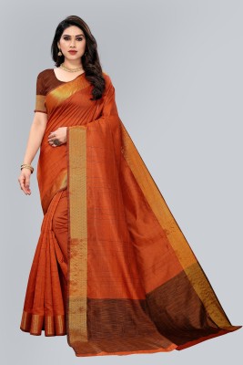 SARETRA MALL Checkered Chettinadu Art Silk Saree(Orange)