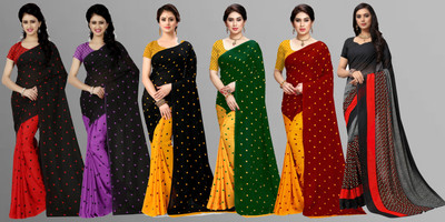Anand Sarees Floral Print, Polka Print Daily Wear Georgette Saree(Pack of 6, Multicolor)