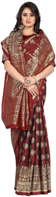 Shoppershopee Woven Banarasi Silk Blend Saree(Maroon)