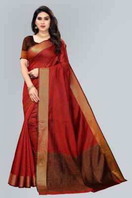 SARETRA MALL Checkered Chettinadu Art Silk Saree(Brown)