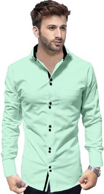 Shopy Unlimited Men Solid Casual Light Green Shirt