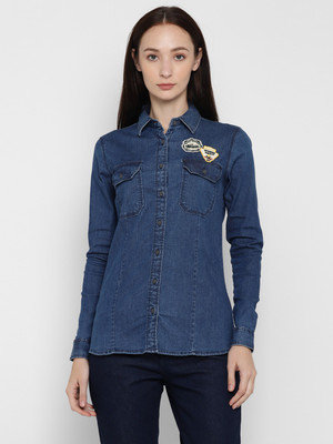 ROYAL ENFIELD Women Embroidered Casual Light Blue Shirt