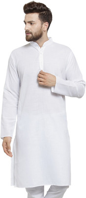 JS COLLECTION Men Solid Straight Kurta(White)