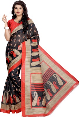 SVB Sarees Paisley Bhagalpuri Art Silk Saree(Red, Black, Beige)