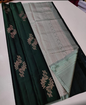 SHWENILA Solid/Plain Assam Silk Pure Silk Saree(Dark Green)