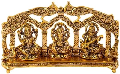 LABHCART Laxmi Ganesh Saraswati Idol Decorative Murti Showpiece Peacock Frame for Diwali Decorative Showpiece  -  27 cm(Metal, Gold)