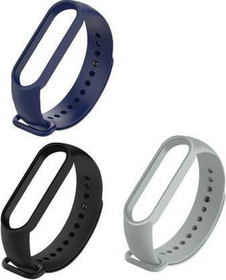 Asotai Soft Silicon Replacement Brand Strap For Mi Band 5 And Mi Band 6 Pack of 3 (black,navy blue,Grey) Smart Band Strap(Mullti Color)