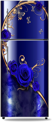 KUKU WALL STICKER 154.94 cm HD--rose-blue-butterfly-flower-gold-roses-screen Fridge Door Sticker Self Adhesive Sticker(Pack of 1)