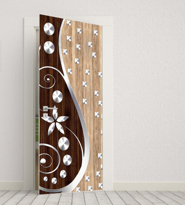 BPDESIGNSOLUTION 76.2 cm Brown Cream Door Sticker Wallpaper Self Adhesive Sticker(Pack of 1)