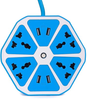 Triangle Ant ™ Hexagon Blue Extension Cord Socket with 4 USB Port with 6 ft. Wire 4 Socket 15 A Two Pin Socket