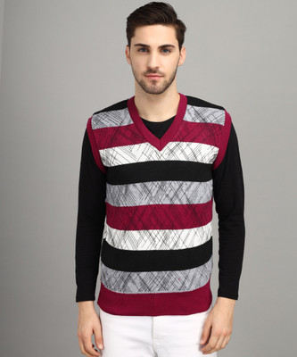 Fit N Fame Printed V Neck Casual Men Maroon Sweater