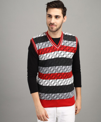 Fit N Fame Printed V Neck Casual Men Red Sweater