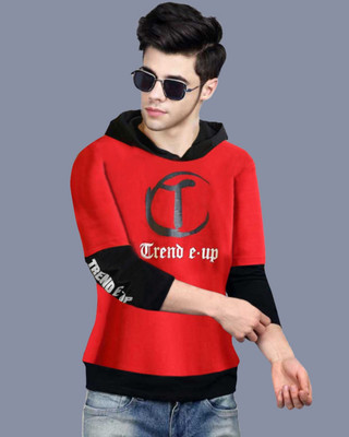 FastColors Printed Men Hooded Neck Red, Black T-Shirt