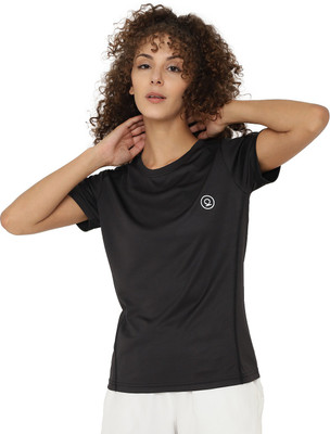 CHKOKKO Solid Women Round Neck Black T-Shirt
