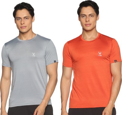 Wildbrocket Self Design Men Round Neck Orange, Grey T-Shirt