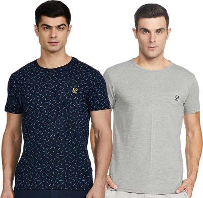 Jonney Colorblock Men Round Neck Dark Blue, Grey T-Shirt