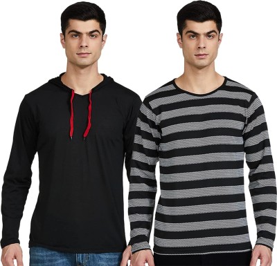 Jonney Solid Men Hooded Neck White, Black T-Shirt