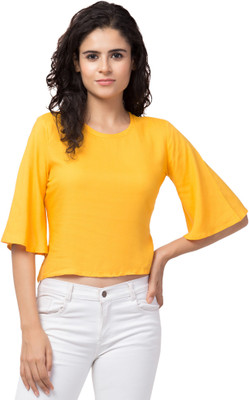 GP GARMENTS Casual Solid Women Yellow Top