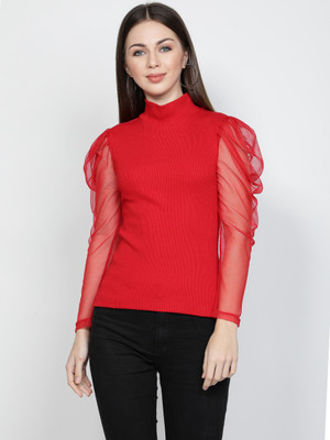 NUEVOSDAMAS Casual Solid Women Red Top