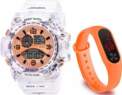 Actn A1C 0123 ORANGE DIAL MULTI-FUNCTION AUTOMATIC SYNTHETIC TRANSPARENT BELT WATERPROOF Digital Watch - For Boys ETC NEW DIGITAL WATCH Digital Watch  - For Men & Women