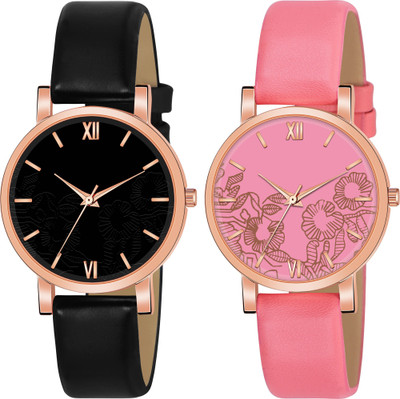Motugaju Analog Black Pink Dial Dial Combo Watch For Girls And Analog Watch  - For Women