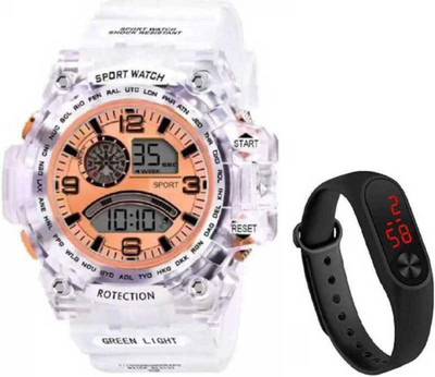 Actn A1C Transparent White Strap Rose-Gold Dial NEW GENERATION DIGITAL NEW DIGITAL LED SPORTS Digital smart Watch Unique Arrow New Arrival Silicon Strap - For Men Digital Watch - For Men NEW DIGITAL WATCH Digital Watch  - For Men & Women