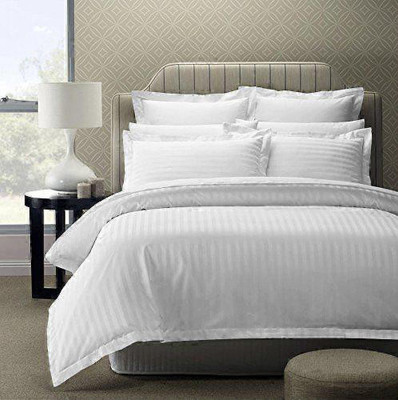 Bdeck Bruders 350 TC Polyester Double Striped Flat Bedsheet(Pack of 1, White)