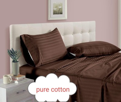 VBRS 210 TC Cotton Double Striped Fitted (Elastic) Bedsheet(Pack of 1, Brown)
