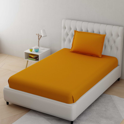 HELGA 210 TC Satin Single Striped Flat Bedsheet(Pack of 1, Gold)