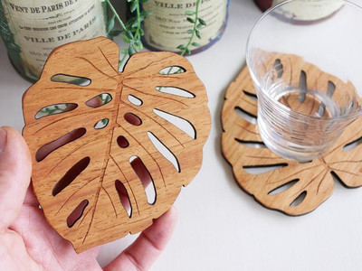 Gojeeva Round Wood Coaster Set(Pack of 6)