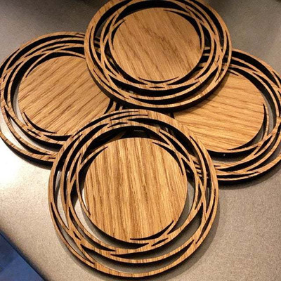 Gojeeva Round Wood Coaster Set(Pack of 6)