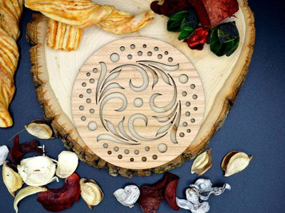 Gojeeva Round Wood Coaster Set(Pack of 6)