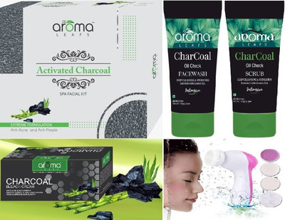 AlAroma Leafs Activated Charcoal Facial Kit with Charcoal Bleach + Charcoal Scrub + Charcoal Face Wash & Massager(5 Items in the set) AlAroma Leafs Activated Charcoal Facial Kit with Charcoal Bleach + Charcoal Scrub + Charcoal Face Wash & Massager(5 Items in the set)