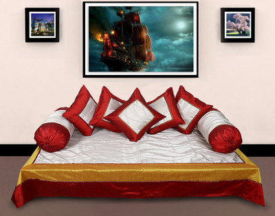 Rustic India Silk Abstract Diwan Set(Red, White)