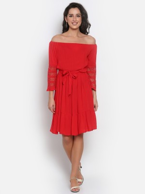 MARC LOUIS Women Fit and Flare Red Dress