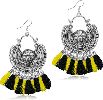 wayuwant Spunky Antique Handcrafted Silver Oxidised Multicolor Black & Yellow Tassels Earring For Women And Girls Brass, Alloy Drops & Danglers