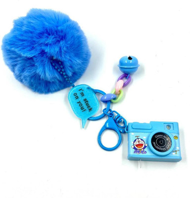 DSR Keychains & Keyrings Cartoon Characters Camera Keychains With Fur Pom Pom Keychain-Blue Key Chain