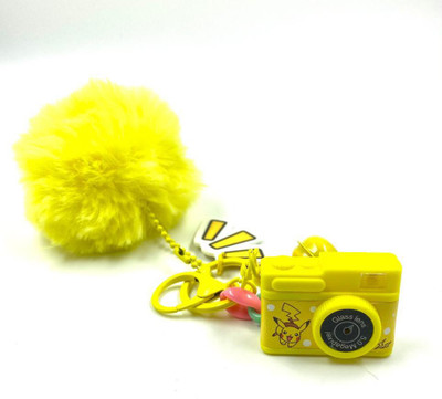 DSR Keychains & Keyrings Cartoon Characters Camera Keychains With Fur Pom Pom Keychain-Yellow Key Chain