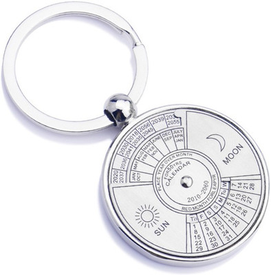 FASTPED New Sun Moon Carved Keyring Silver Color Antique 50 Years Perpetual Calendar Keychain Key Chain