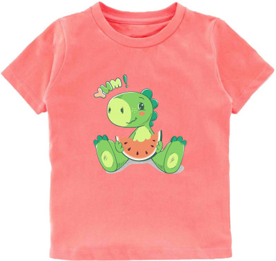 Kavee Baby Boys Printed Pure Cotton Regular T Shirt(Pink, Pack of 1)