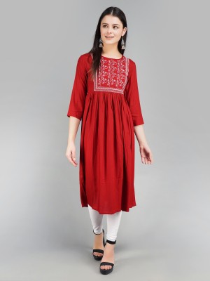 Mishika Creations Women Embroidered Flared Kurta(Maroon)