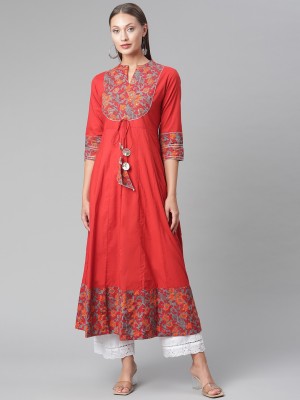 DIVENA Women Printed Anarkali Kurta(Red)