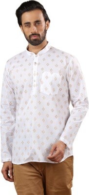 Ajay Arvindbhai Khatri Men Printed Straight Kurta(White)