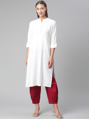 DIVENA Women Solid Straight Kurta(White)